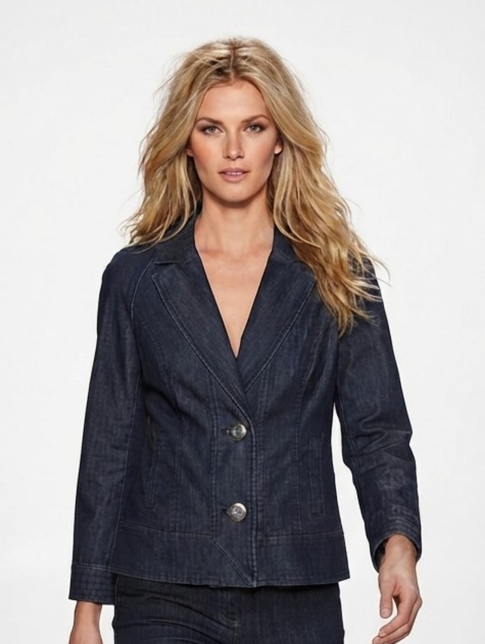 Apostrophe Stretch Dark Wash Denim Blazer Jacket Large Y2K Inspired